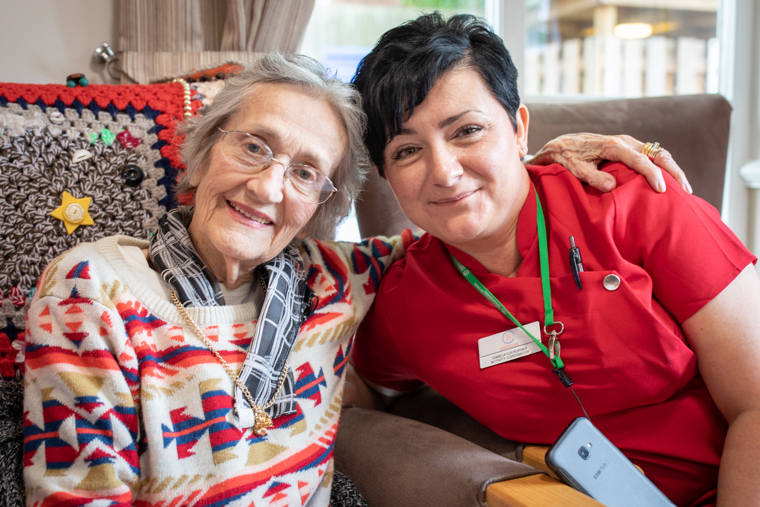 resident & carer at Moorland Gardens Care Home, Luton